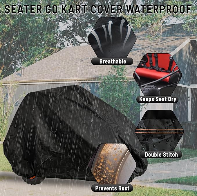 Go Kart Cover, 2 Seater for Co leman KT196 GO Kart Covers 420D Waterproof Large - Image 4