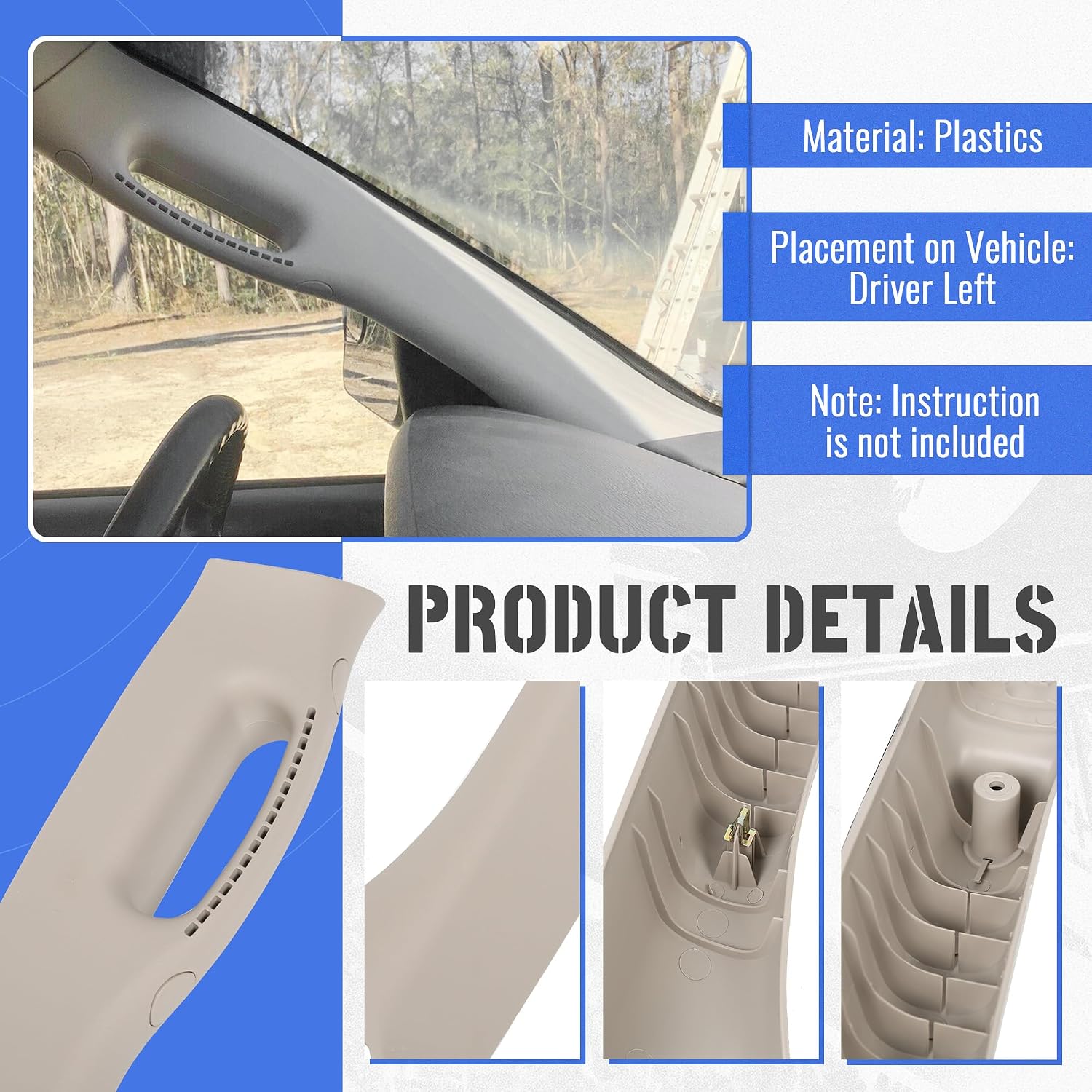 HECASA Front Left A Pillar Grab Handle Molding Trim Fits 2002-2010 Dodge Ram 1500 2500 3500 Pickup Truck Replacement for 1TE75BD1AA 5GR29TL2AF Driver Side Windshield Post Interior Trim Beige