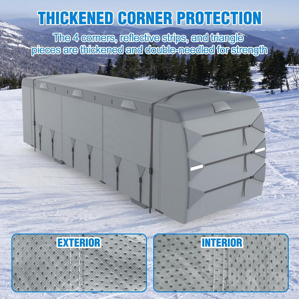 Mofeez Class A RV Cover, Heavy Duty Camper Cover 31-34ft, Extra-Thick 7 Layer Windproof Anti-UV Rip-Stop Class A Motorhome Cover with 2Pcs Extra Straps, 6 Gutter Covers & 4 Tire Covers