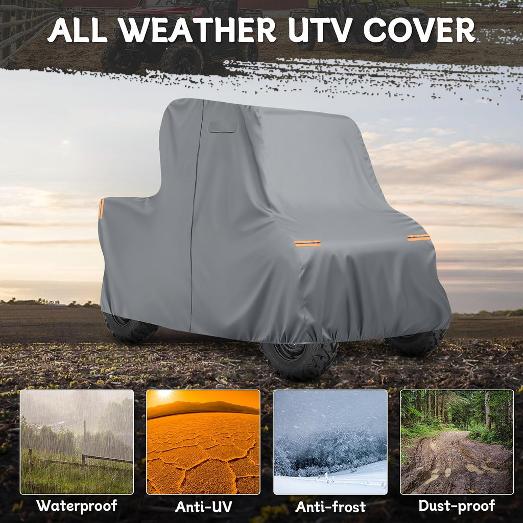 Waterproof UTV Cover Compatible with Honda Pioneer 2 Seaters, 6 Layers All Weather Cover with Air Vents, Door Zipper and Windproof Buckles and Bands for Rain Snow Dust Protection