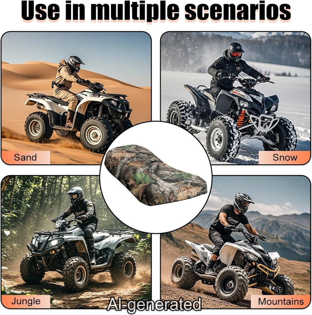 Camo Hunting Forest ATV Seat Cover Four Wheeler Accessories Breathable Padded Protector ATV Back Seat Powersports Cushion Covers Universal Waterproof Elastic