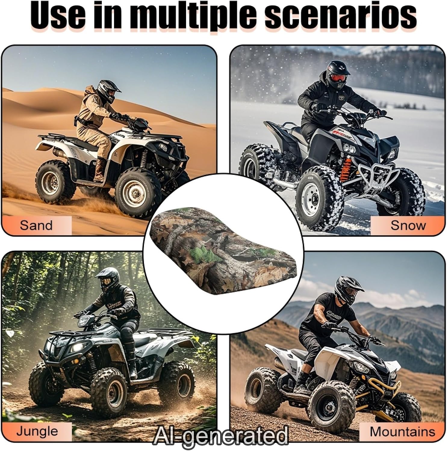 Camo Hunting Forest ATV Seat Cover Four Wheeler Accessories Breathable Padded Protector ATV Back Seat Powersports Cushion Covers Universal Waterproof Elastic