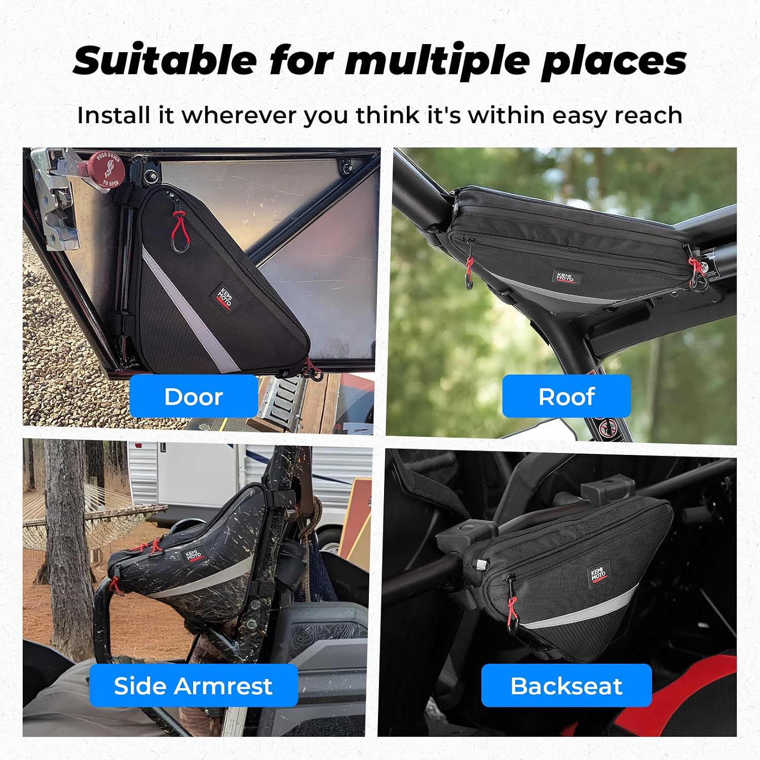KEMIMOTO 2 Packs UTV Roll Bar Triangle Storage Bag | 1680D, Water Resistant, Universal Fit, Use as Roof/ Door/ Side Armrest Bag Compatible with Most UTV, Road and Mountain Bikes