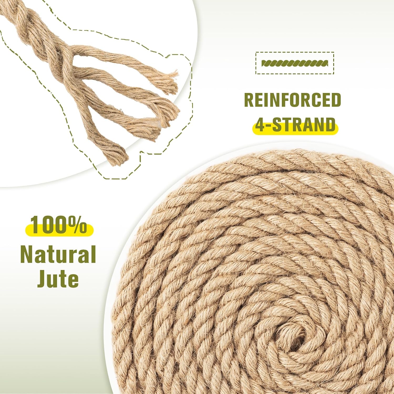 Jute Rope Heavy Duty - 1/2inch 50ft Natural Twine Twisted Manila Hemp Ropes Indoor and Outdoor Decorative Kits for Crafts Porch Swing Nautical Tug of War Deer Hunting Landscaping