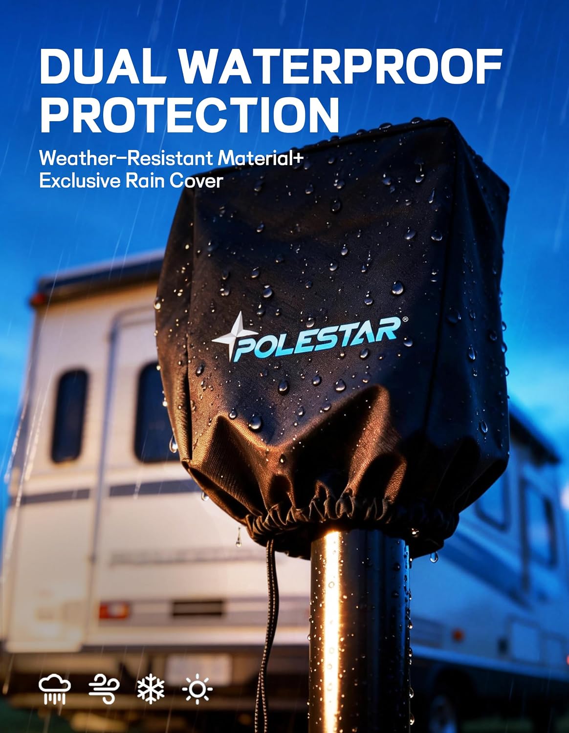 POLESTAR Electric Trailer Jack, 5000lbs Electric Power A-Frame Tongue Jack with Waterproof Protective Cover & LED Light for Travel Trailer Camper, RV, 12V DC with Hard Wiring, 9"-27" Lift
