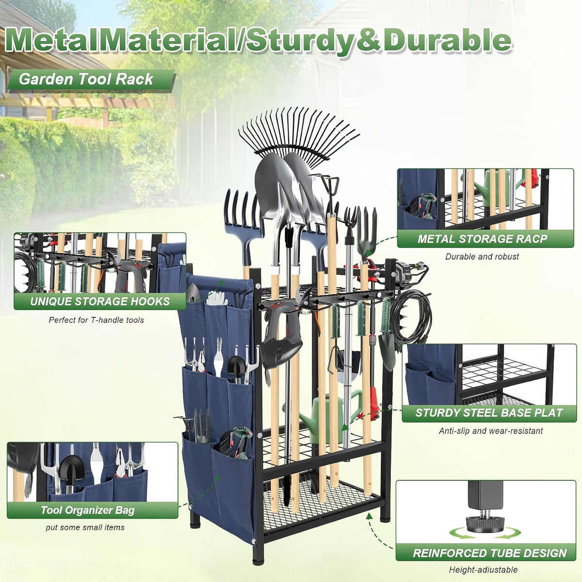 garden tool organizer, garden yard tool rack for, side view