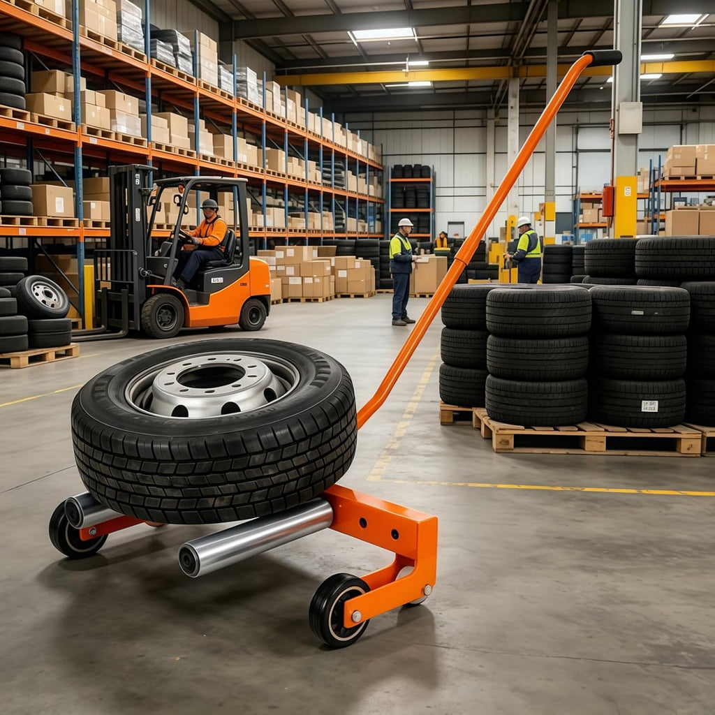 Portable Wheel Dolly 800lbs Capacity, Tire Dolly with Adjustable Roller Spacing, Tire Lifting Tool for Skid Steer & Trailers, Flat Dolly on Wheels for Fast Tire Moving and Storage