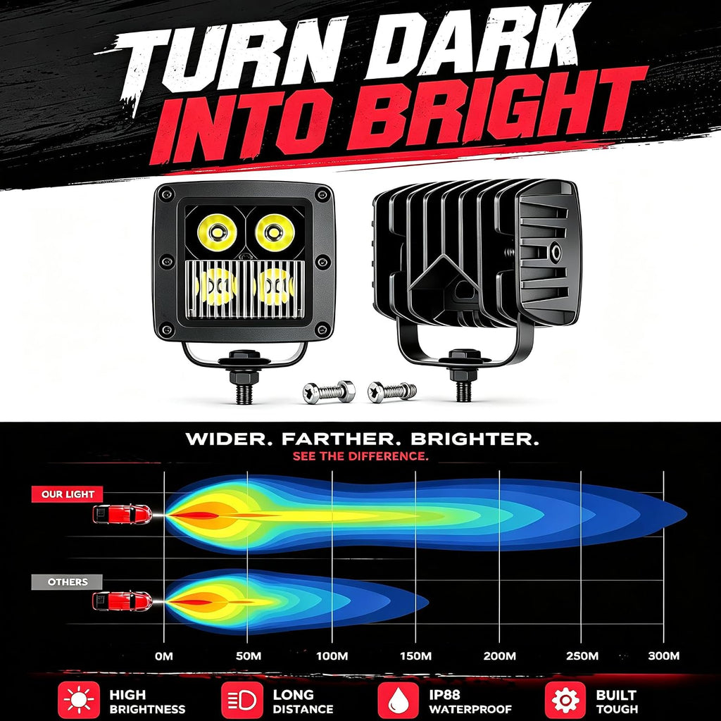 LED Cubes, 2PCS 3inch 80W CREE Combo Beam LED Pods Light Offroad