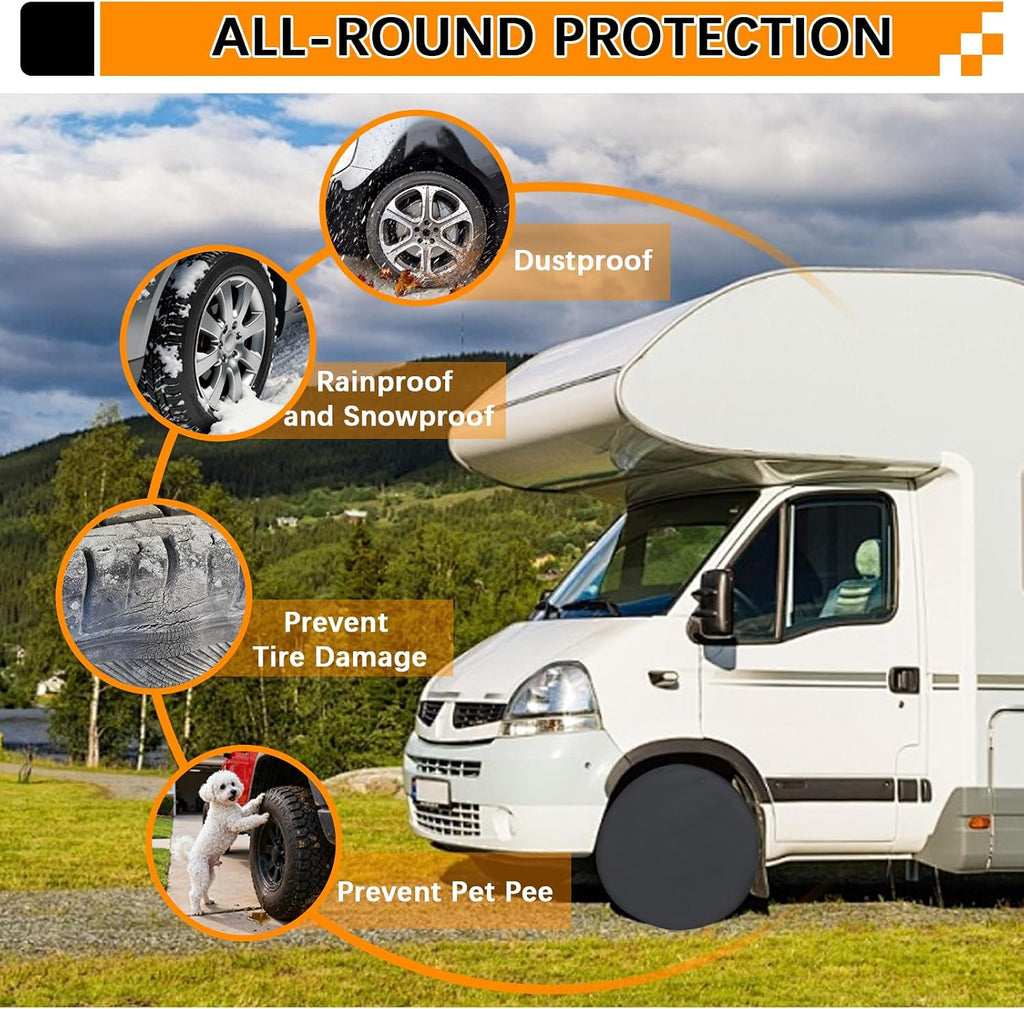 KALINCO RV Tire Covers 4 Pack, Waterproof Wheel Cover, Anti-UV Sun Rain Snow Tire Covers for Travel Trailer Truck RV SUV Camper