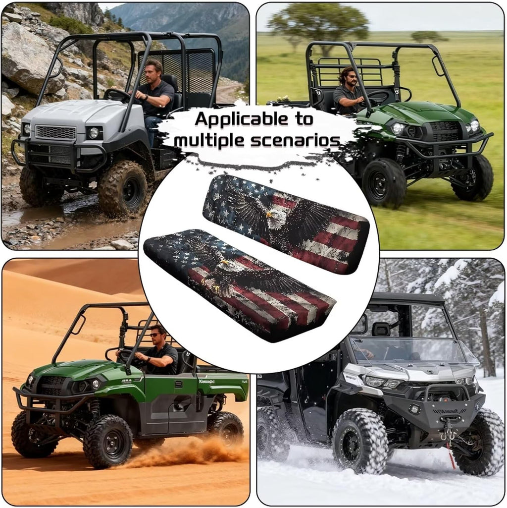 Poceacles Patriotic Decor Mule Seat Cover Anti-Scratch Full Protection UTV Bench Seat Cover Set Compatible with Kawasaki Mule 3000 3010 3020 4000 4010 2001-2023 2025, Eagle American Flag