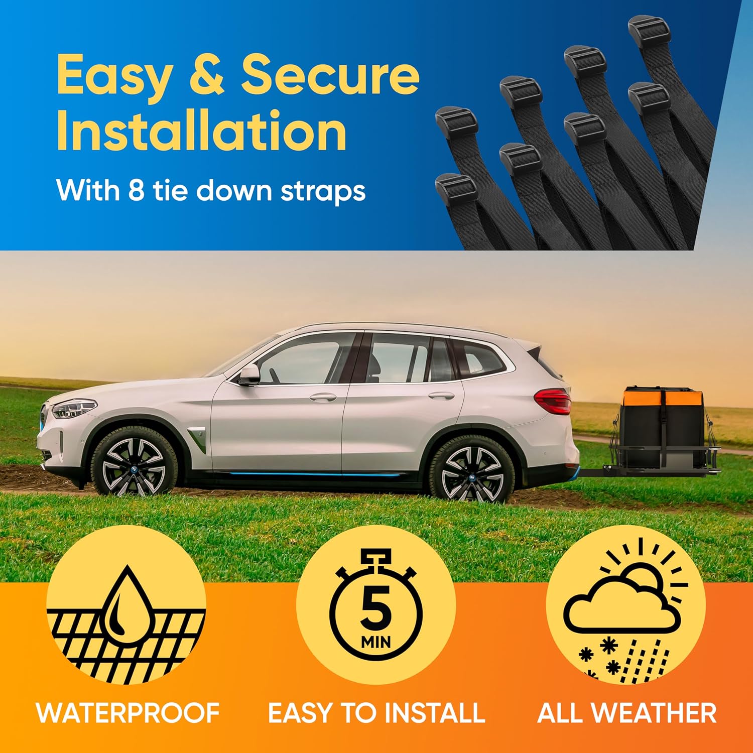 20ft³ Waterproof Hitch Cargo Carrier Bag, Durable PVC Tarpaulin Hitch Mount Cargo Carrier Cargo Box w/a Bonus Lock, Heavy-Duty Straps & Buckles, Easy to Install Vehicle Cargo Carriers