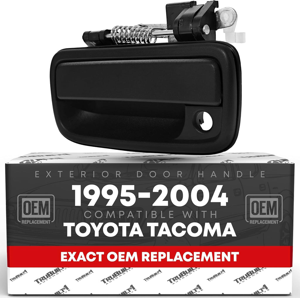 T1A Exterior Front Driver Door Handle Replacement - Compatible with 1995-2004 Toyota Tacoma - Smooth Black, Plastic - OEM 69220-35020, 91319, 79344, TO1310117