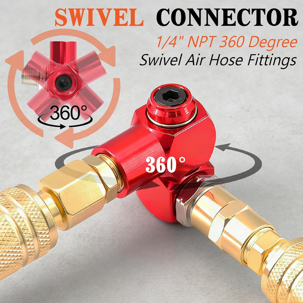 1/4-inch npt air hose fittings coupler kit 360°, front angle view