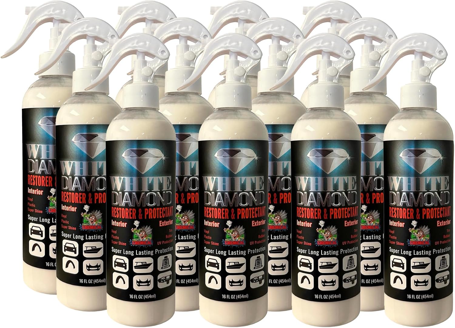 TIRE Dressing Concentrated White Diamond Restorer and Protectant 16 fl oz - Pack of 12 Vinyl - Plastic - Tire - Rubber - UV Protection - Super Shine - Good Hydrophobic Action