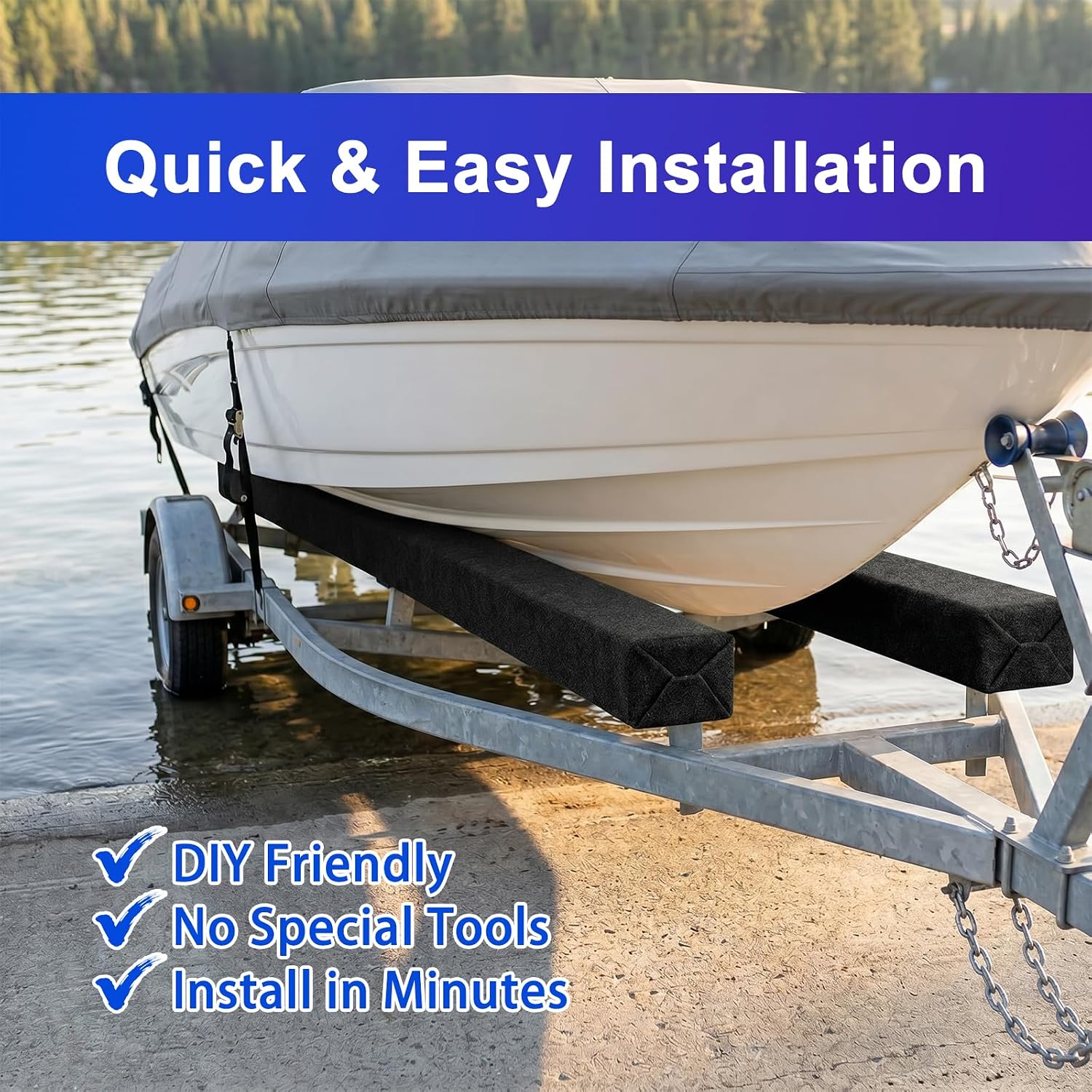 Boat Trailer Bunk Carpet 2 Pack 13ft x 12in, Double Layer Marine Grade Bunk Carpet with Cushion Padding, Extra Thick Waterproof Trailer Bunk Runner Cover for Boat, Jet Ski & Trailer Bunks