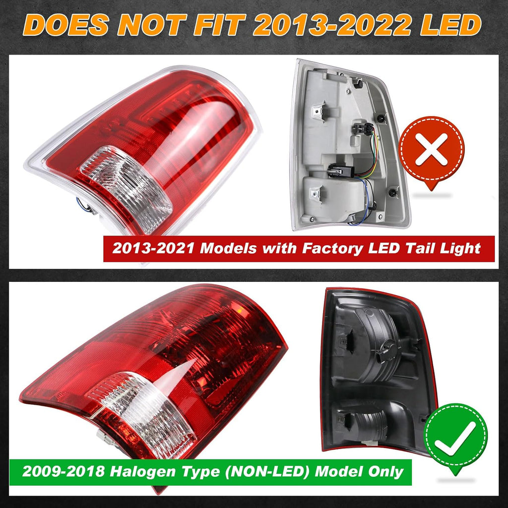 Tail Light Halogen Type Compatible With 2009-2018 Dodge Ram 1500 2500 3500 | NON-LED Model,with Bulbs,Driver and Passenger Side,Taillight Rear Lamp Assembly,55277415AD,55277414AE