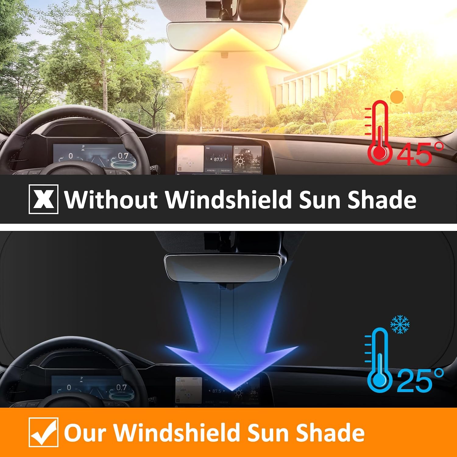 for Jeep Wrangler JL JLU 2018-2026 / Gladiator 2020-2026 Sunshade, Car Front Window Covers Sun Visor Protector, Foldable Blocks UV Rays Windshield Sun Shade for Jeep Wrangler Gladiator Accessories