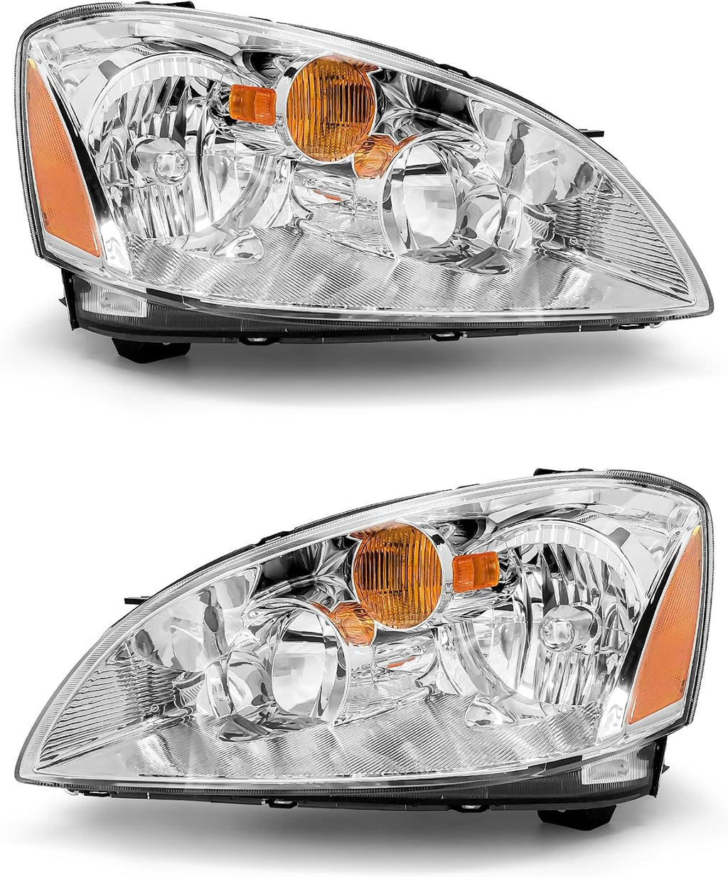 Headlights Assembly for 2002 2003 2004 Nissan Altima Chrome Housing Amber Reflector Clear Lens Headlamp Left and Right Side