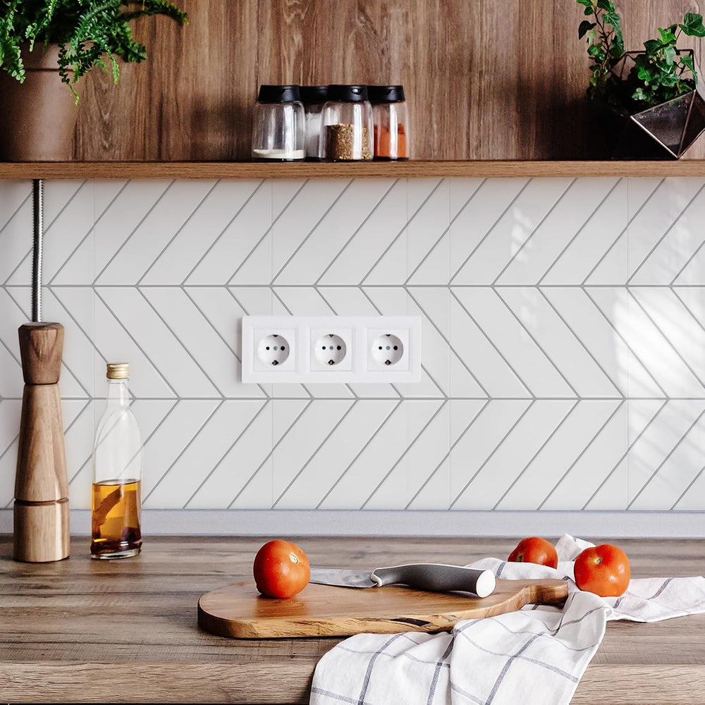 STICKGOO Herringbone Peel and Stick Backsplash, White/Grey Grout, 10 Sheets
