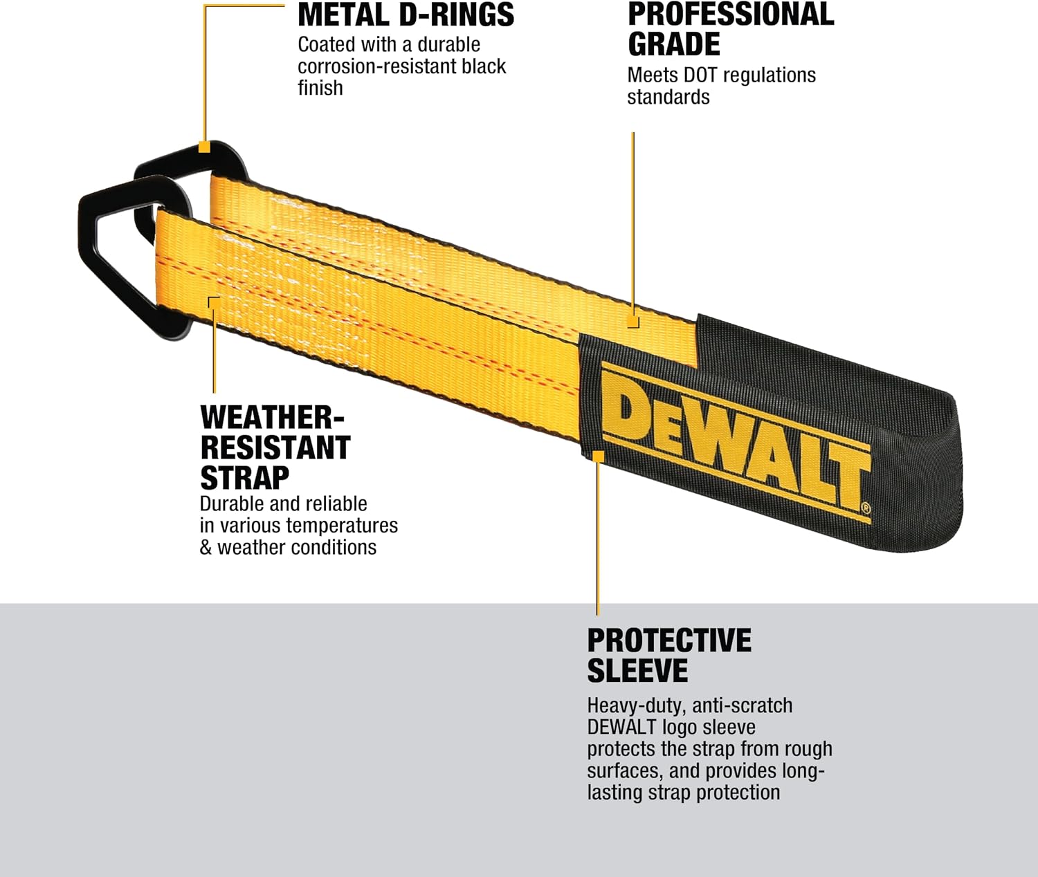 DEWALT DXBC80005 Black/Yellow 2" x 38" Premium Axle Tie Down Strap Kit (12,000 lb Break Strength) - Heavy Duty Protective for Truck, Trailer, ATV, UTV (Pack of 16)