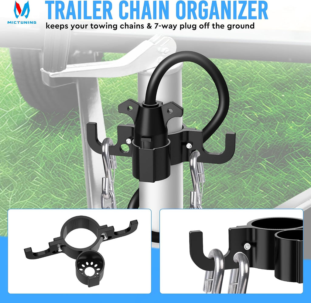 MICTUNING Upgraded Aluminum Trailer Chain Holder Organizer, 7 Way Plug Heavy Duty Trailer Chain Wire Harness Holder, Anti-Rust High Hardness RV Accessories