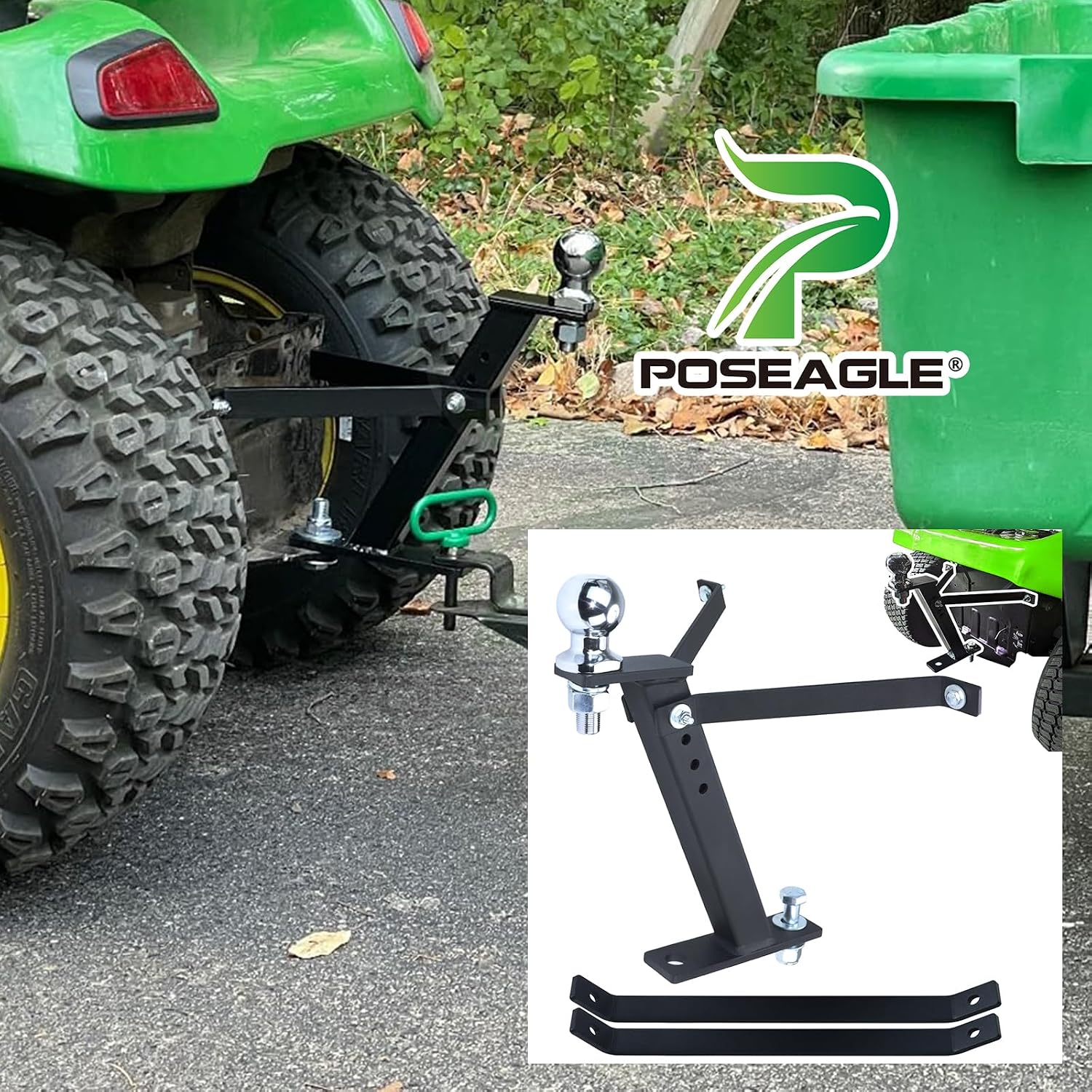 [Upgraded] Lawn Mower Trailer Towing Hitch, 2 Inch Diameter | Include Chrome Trailer Hitch Ball, 3,500 lbs, 3/4 x 2-Inch Shank for John Deere Cub Cadet Husqvarna Mowers
