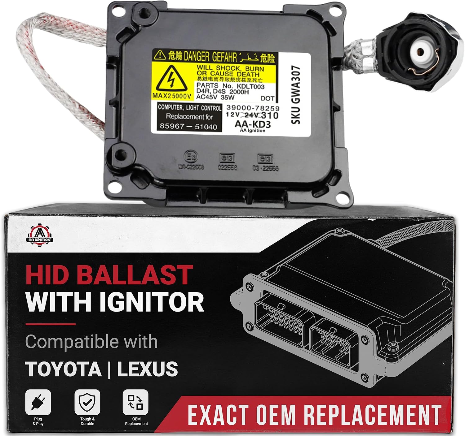 HID Xenon Headlight Ballast - Compatible with Lexus, Toyota - ES350, GS300, GS350, GS430, GS450h, GS460 - Headlight Control Unit - HID Control Module - Replaces 85967-51040, 85967-51040AA, 81107-3376