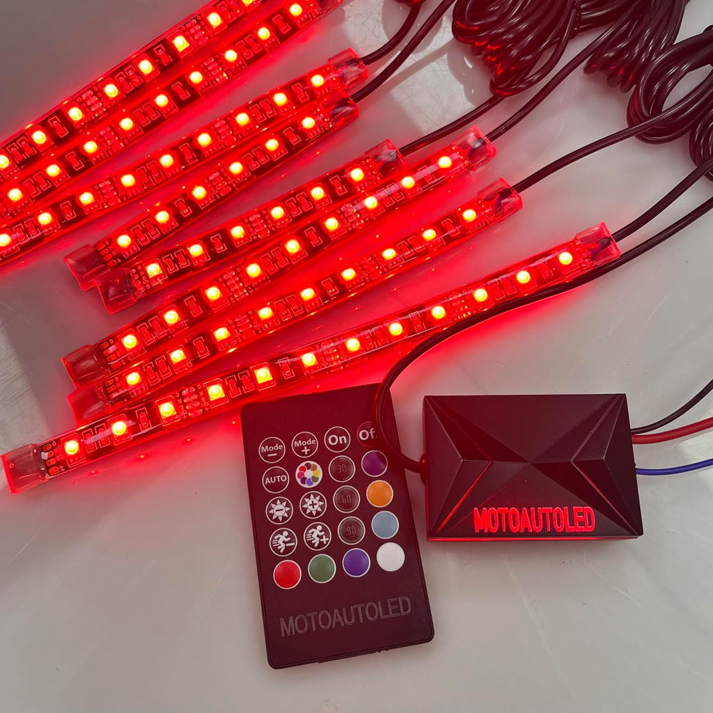 16Pcs RGB Motorcycle LED Underglow Kit Strips Waterproof Multi Color Music Accent Light APP Brake Signal Remote Control Accessories for ATV Can-Am Harley Davidson Honda Kawasaki Suzuki