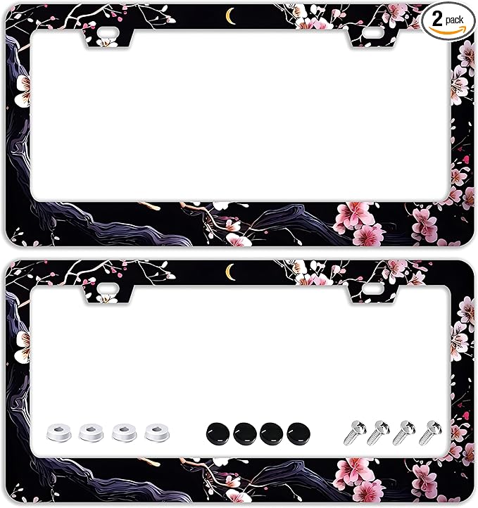 Watercolor Cherry Blossom License Plate Frames by TQFTPT