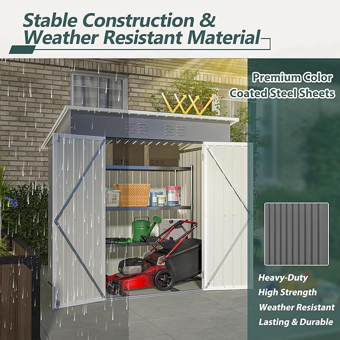 6x4 FT Outdoor Metal Storage Shed - Image 5