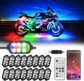 16 Pcs RGB Chasing Motorcycle LED Lights Kit for Harley Davidson Kawasaki Suzuki, Waterproof Magic Multicolor Motorcycle Underglow Kit Strip Lights with APP Control Music Sync Brake Turn Signal