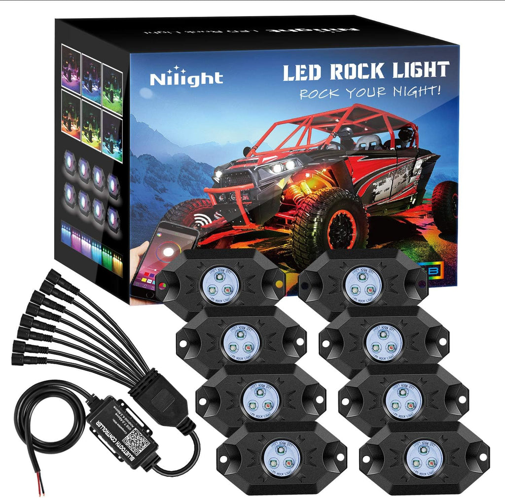 Nilight RGB LED Rock Lights Kit 8 pods Underglow Neon Multicolor