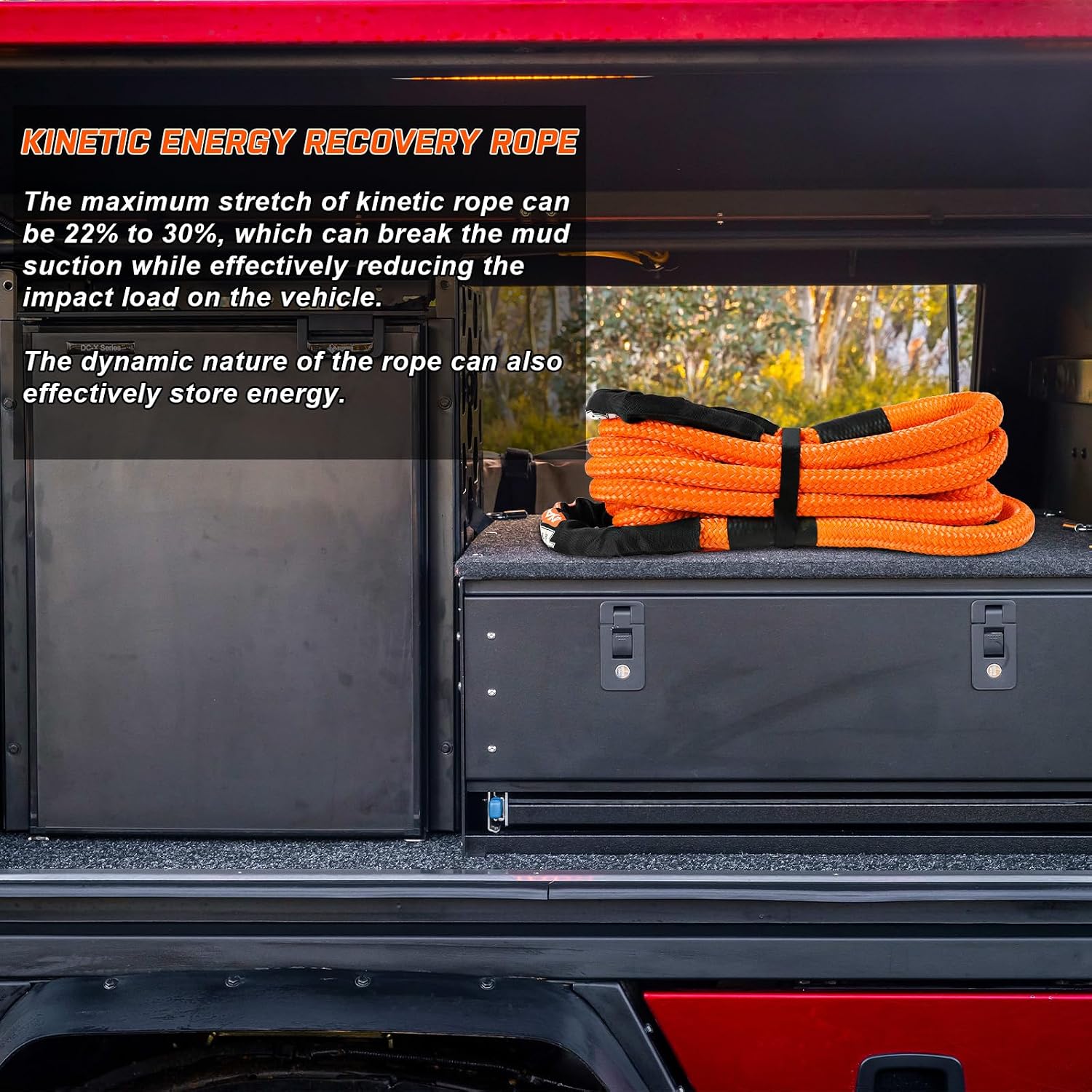 Kinetic Recovery Tow Rope 3/4 in x 30 FT, with Heavy-Duty Offroad Snatch Strap, Vehicle Orange Recovery kit for Jeep car Truck ATV UTV SUV