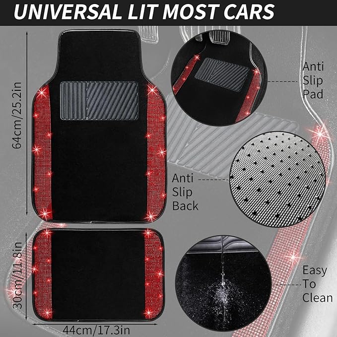 NBTEPEM Red Bling Car Floor Mats Full Set, Universal Fit Most Cars - Image 7