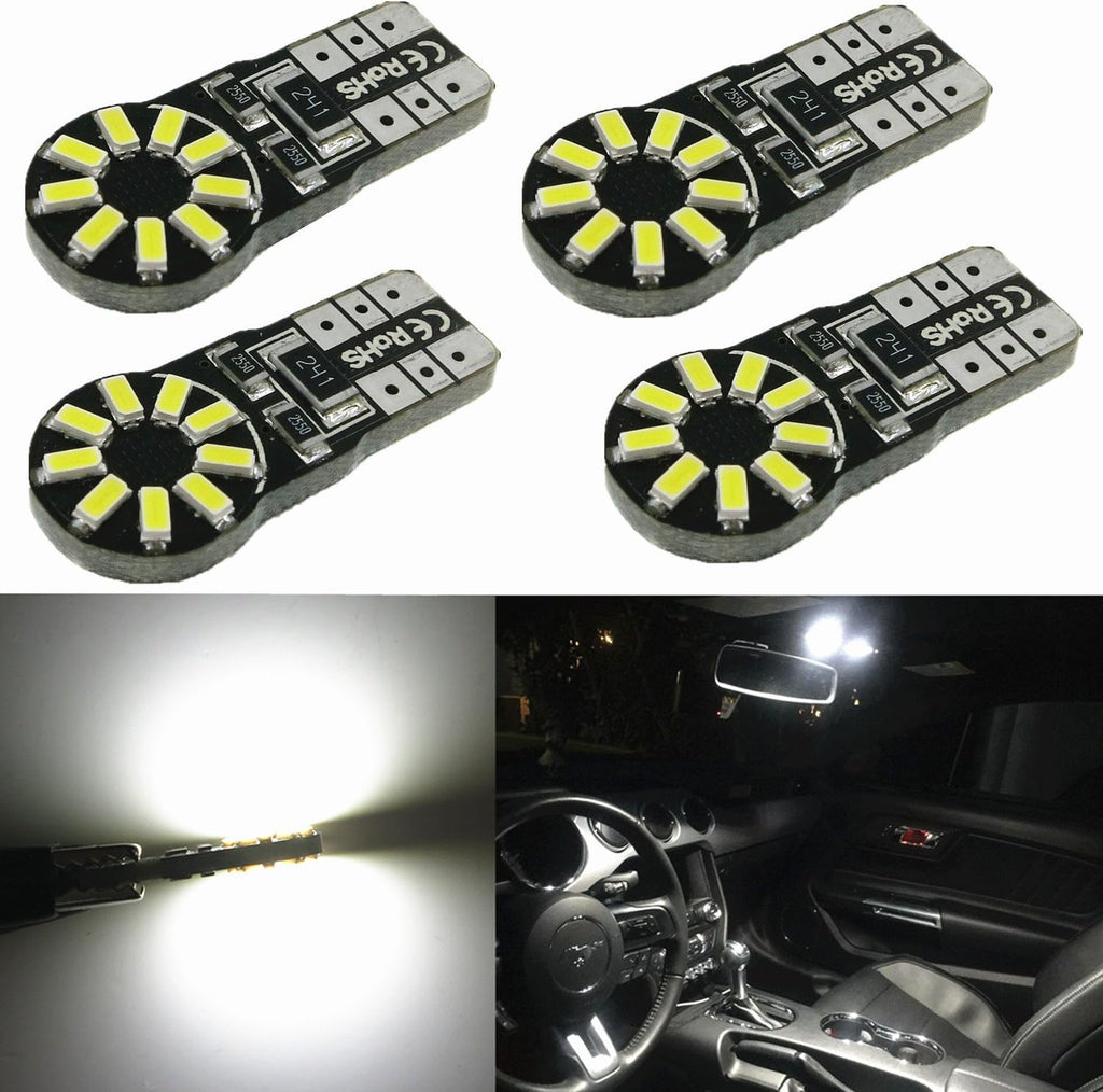 Alla Lighting 4x 194 168 LED Light Bulb 6000K White Super Bright 175 168 2825 W5W T10 Wedge 3014 SMD LED Replacement Bulbs CAN-BUS for Car Interior Map Dome Trunk License Parking Lights
