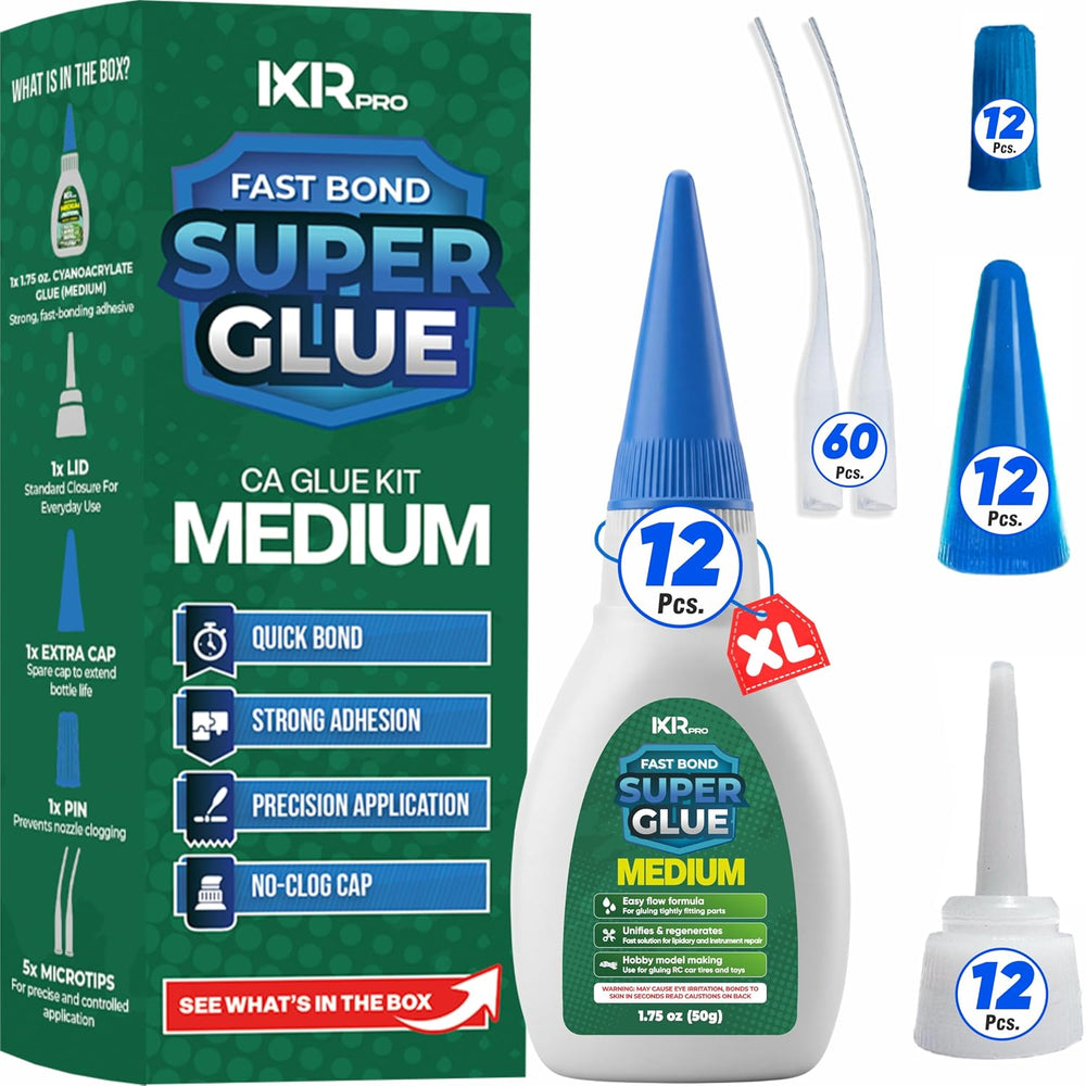 Medium CA Glue, Super Glue, Cyanoacrylate Adhesive 12 Pcs 1.75oz Repair kit