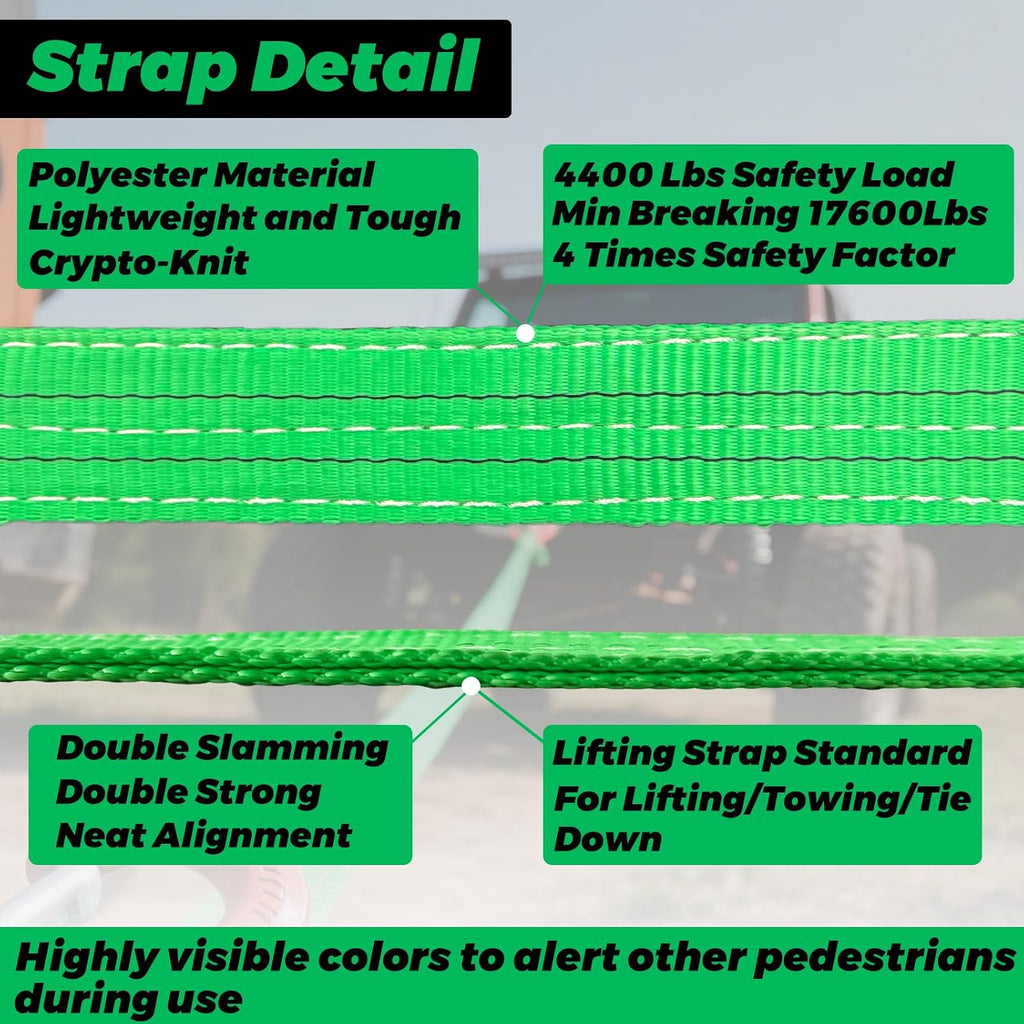HENBOW Lift Sling Straps|2" × 6.5' Web Sling Strap with 4400Lbs Safety Work Load and 17600Lbs Breaking Load| Recovery Strap for Hoist Car Tree Saver Winch Recovery(2 Pack)
