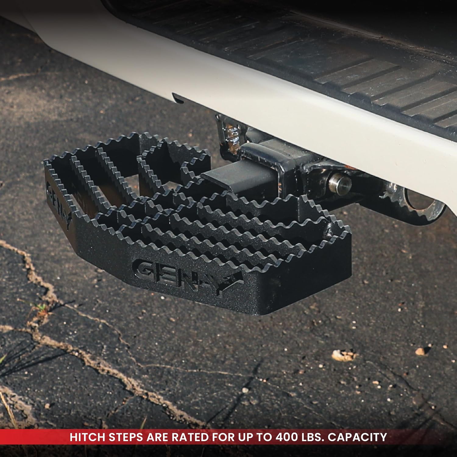 GEN-Y Hitch Serrated Hitch Step, Black, Fits 2-Inch Receiver | 400 LB Capacity, Non-Slip Design, Great for Scraping Boots & Shoes, For Truck or Hitch