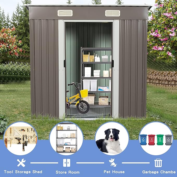 6 x 4 FT Outdoor Storage Shed, Metal Anti-Corrosion Utility Tool House - Image 4