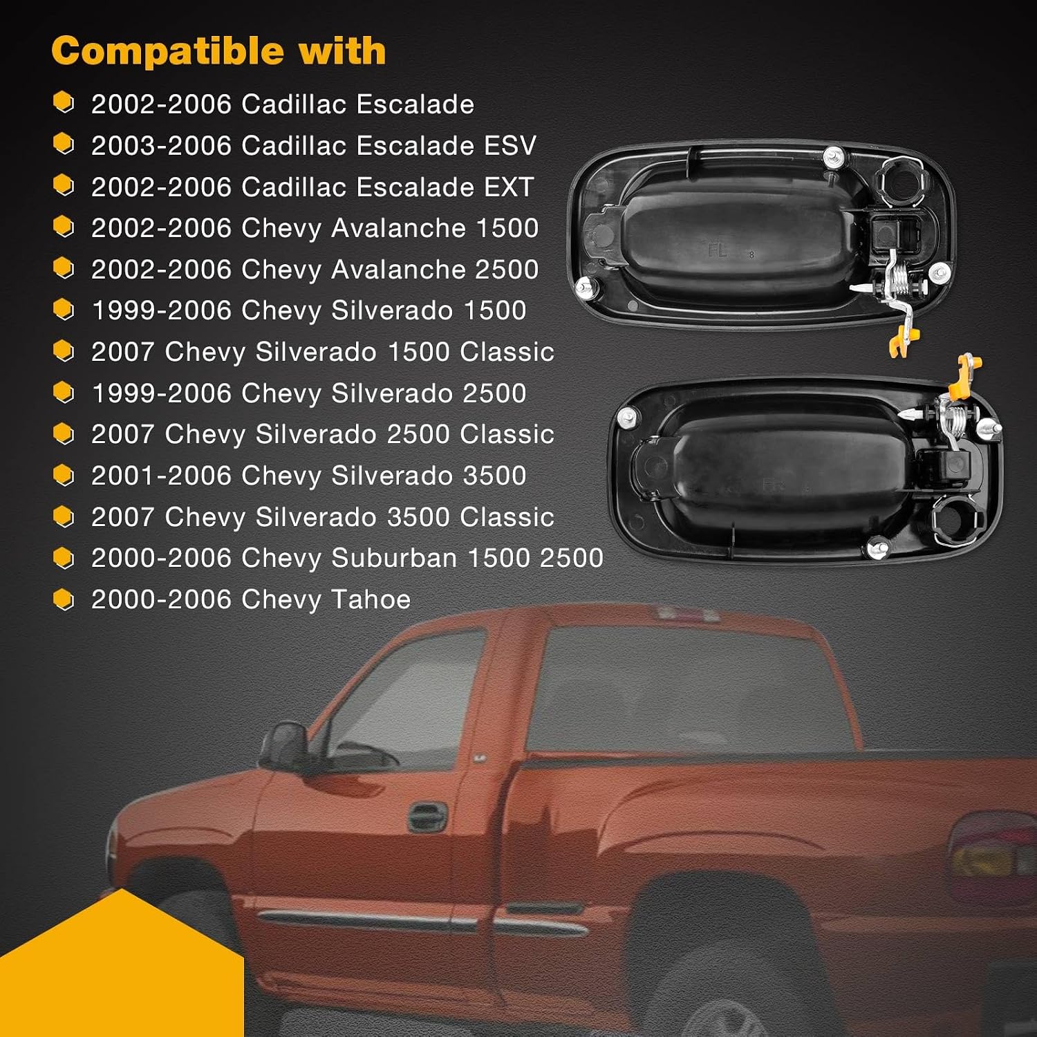 Gledewen Exterior Door Handle Front Left & Right Pair with Key Hole | for 1999-2007 Chevy Silverado Suburban Tahoe Avalanche GMC Sierra Yukon Cadillac Escalade | Replaces# 15034985, 15034986