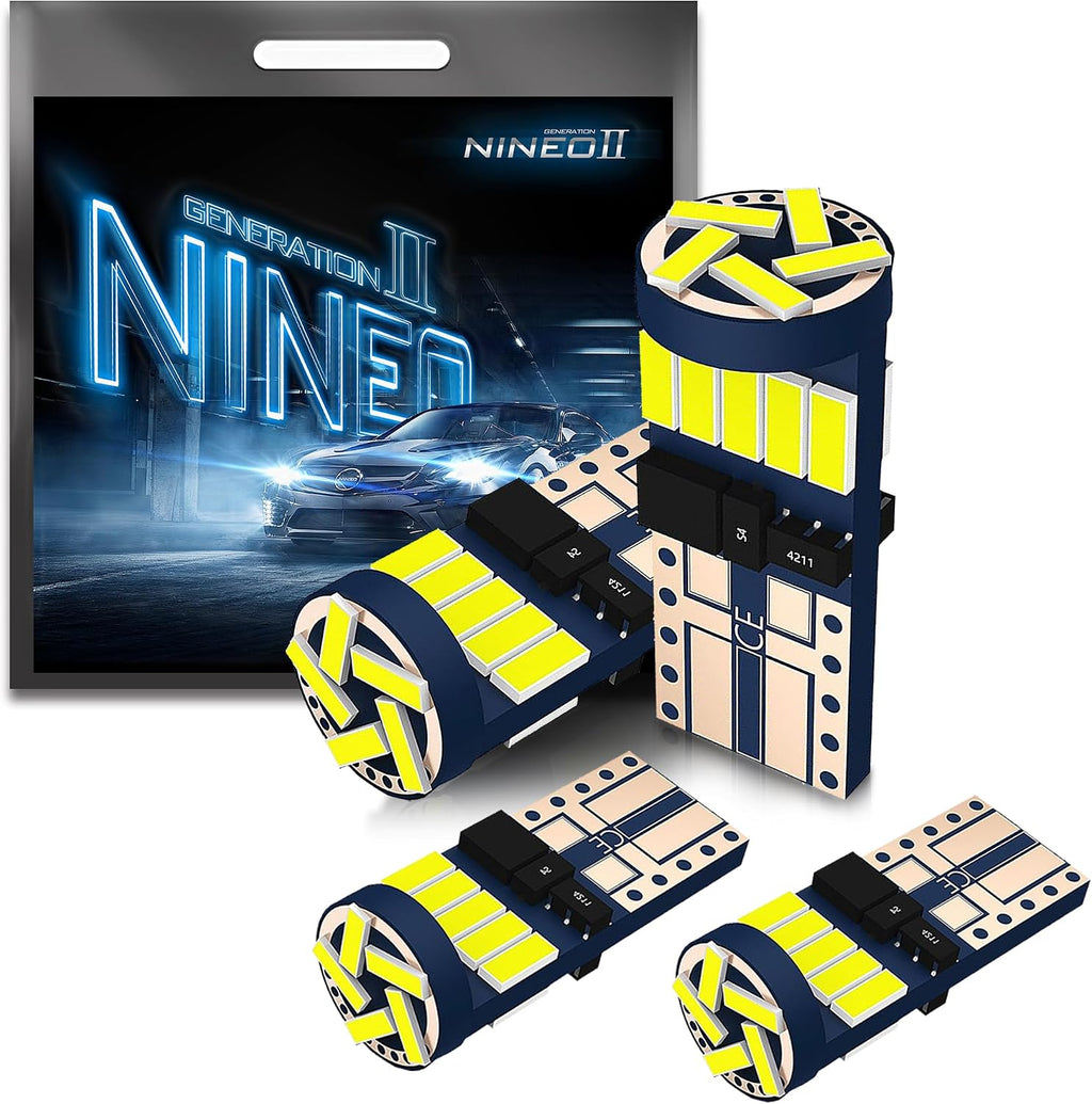 NINEO T10 LED BULBS 4 PCS, 194 921 168 w5w with 15-SMD 4014 Chips 6000K White for Car Interior Backup Tail Door Dome Map Reverse License Plate Courtesy Side Marker Parking Trunk Glove Box Light Bulbs