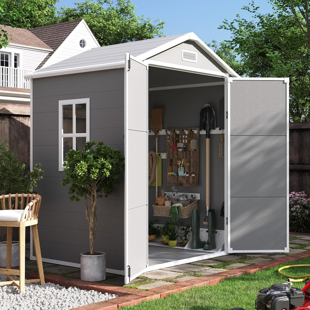 UDPATIO Outdoor Resin Storage Shed 6x4.5 FT, Plastic Garden Shed
