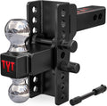 TYT Adjustable Truck Trailer Hitch for 2.5" Receiver, 6" Drop/Rise Tow Hitch with Dual Balls (2" & 2-5/16"), Compatible with Heavy-Duty Trailer Systems up to 20,000 lbs