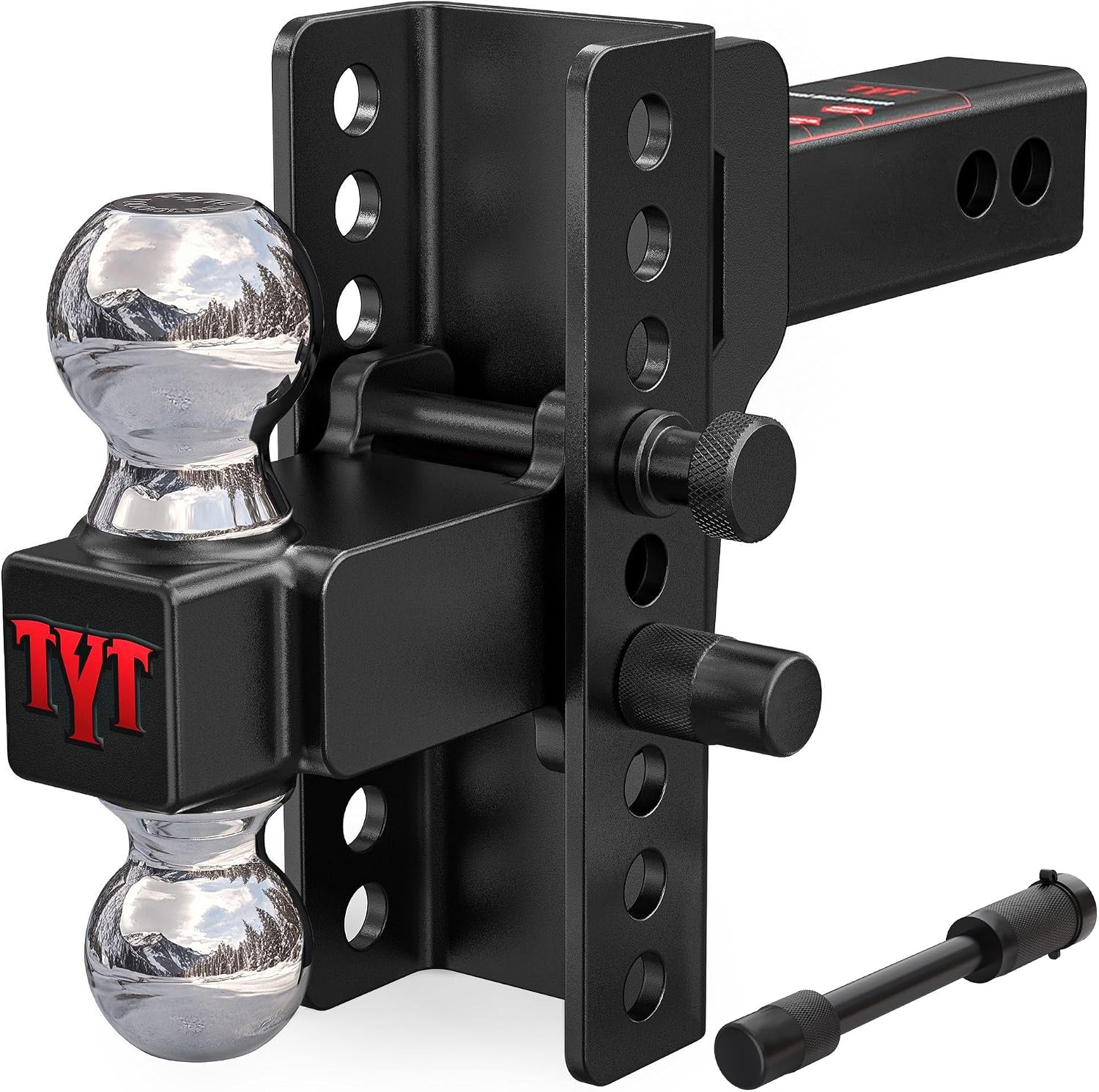 TYT Adjustable Truck Trailer Hitch for 2.5" Receiver, 6" Drop/Rise Tow Hitch with Dual Balls (2" & 2-5/16"), Compatible with Heavy-Duty Trailer Systems up to 20,000 lbs