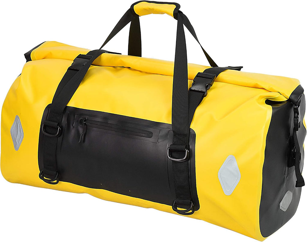 WILD HEART Waterproof Bag 55L 66L 77L Motorcycle Dry Duffel Bag for Travel,Motorcycling, Cycling,Hiking,Camping (77L, Yellow)