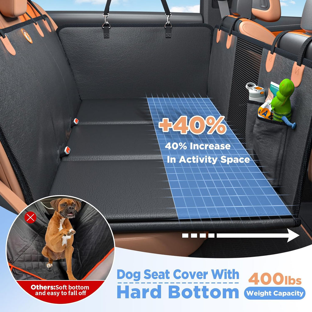 hard bottom dog car seat cover for back shown in use