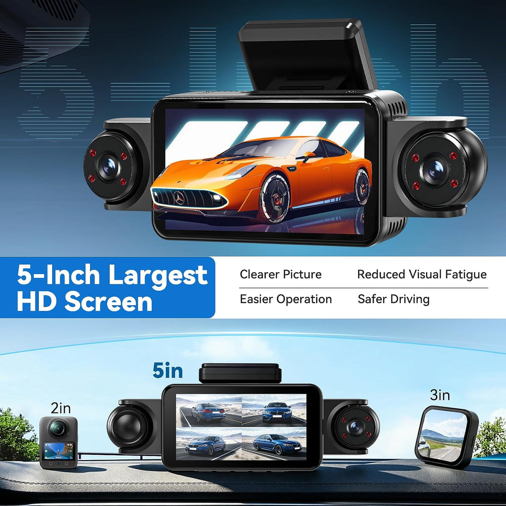 5'' Extra Large 4K Dash Cam Front Rear Left Right, 360° 4 Channel Das...