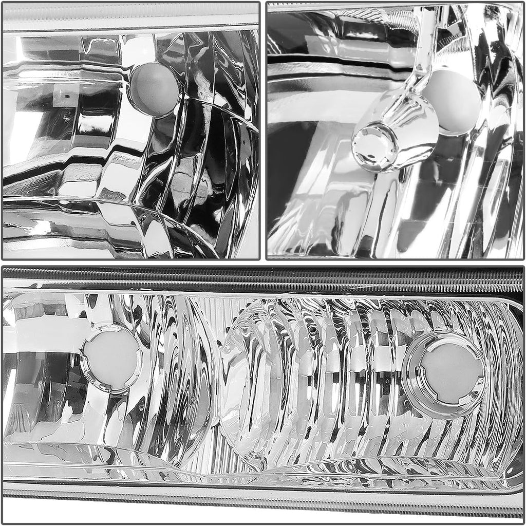 DNA MOTORING Pair Headlight Assembly Compatible with 2003-2006 Chevy Silverado 1500 2500 3500 1500 HD 2500 HD Avalanche 1500 2500, w/o Factory Cladding, Chrome/Clear, HL-OH-CS03-4P-CH-CL1