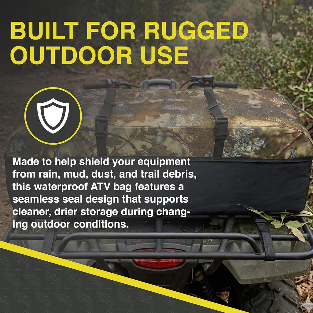 ATV Tek Arch Series Hunting and Fishing Expedition ATV/UTV Rear Rack Cargo Bag, Kings Mountain Shadow Camo, Waterproof ATV Bag with Spacious Compartments, Steel Frame Support.