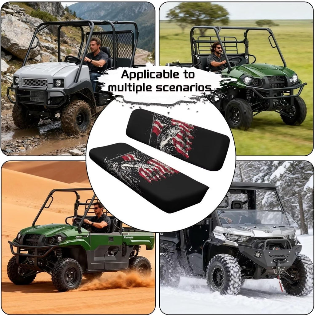 American Flag Bass Fish Print All-Weather 2Pcs UTV Seat Covers-Easy Install, Anti-Slip Backing-Compatible with Kawasaki Mule 4010 4000 3000 3010 2001-2023 2025 Patriotic